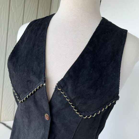 VTG S & U Leather Fashions Black Suede Vest Sz S – Western Snap Front - Picture 2 of 11